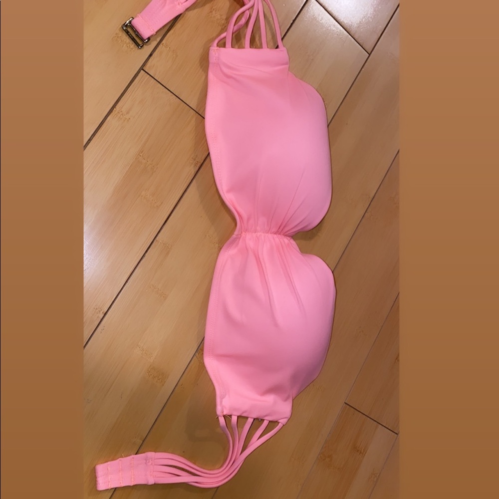 Pink strapless bikini top